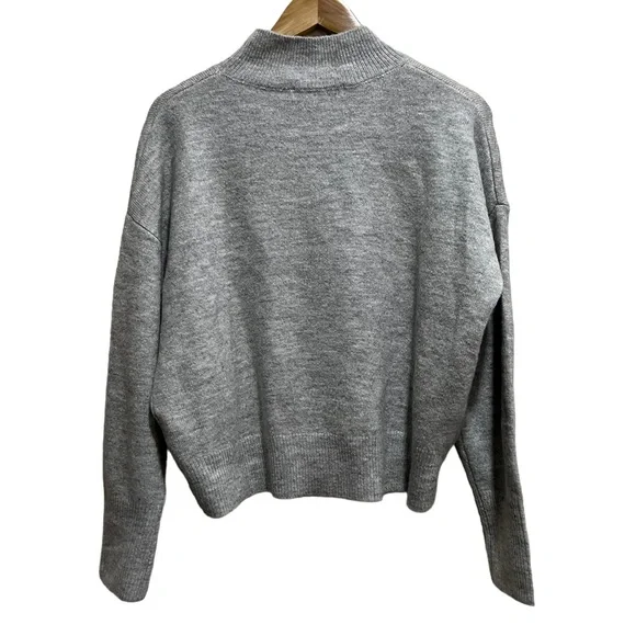 Sophie Rue Gray Mock Neck Cropped Sweater Womens L Cozy Minimal NWT - Picture 5 of 7